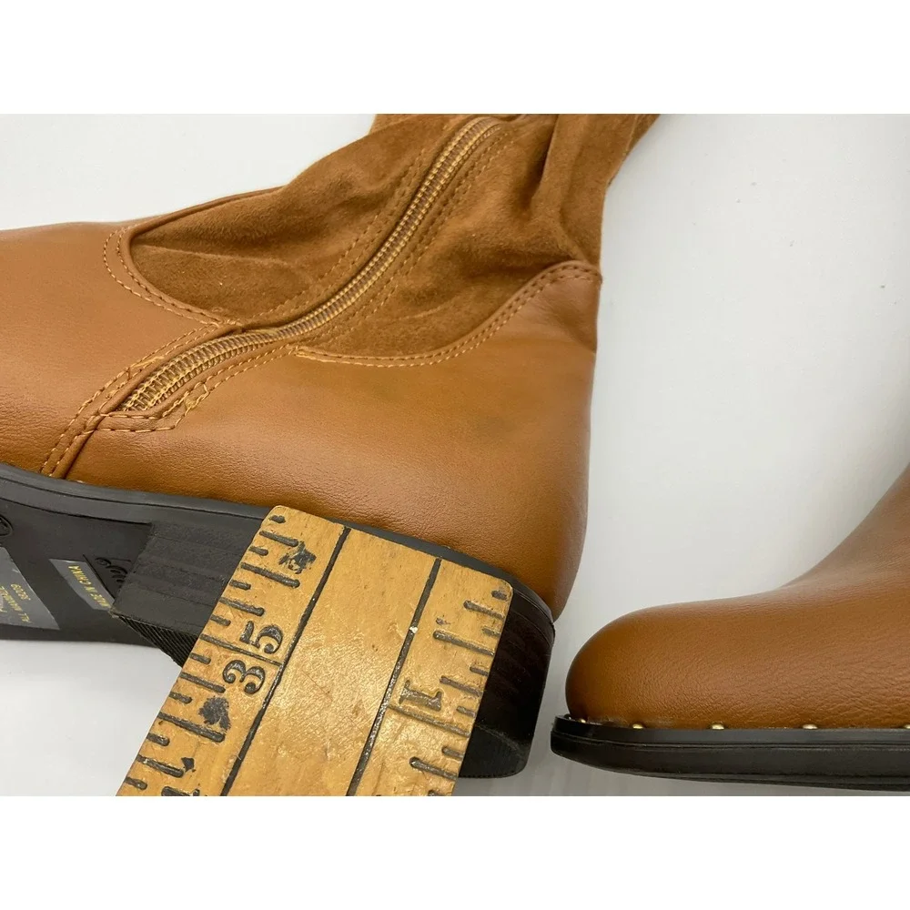 Bamboo Preppy-14M Over The Knee Boots Womens 8 Cognac Brown Faux Suede Studded